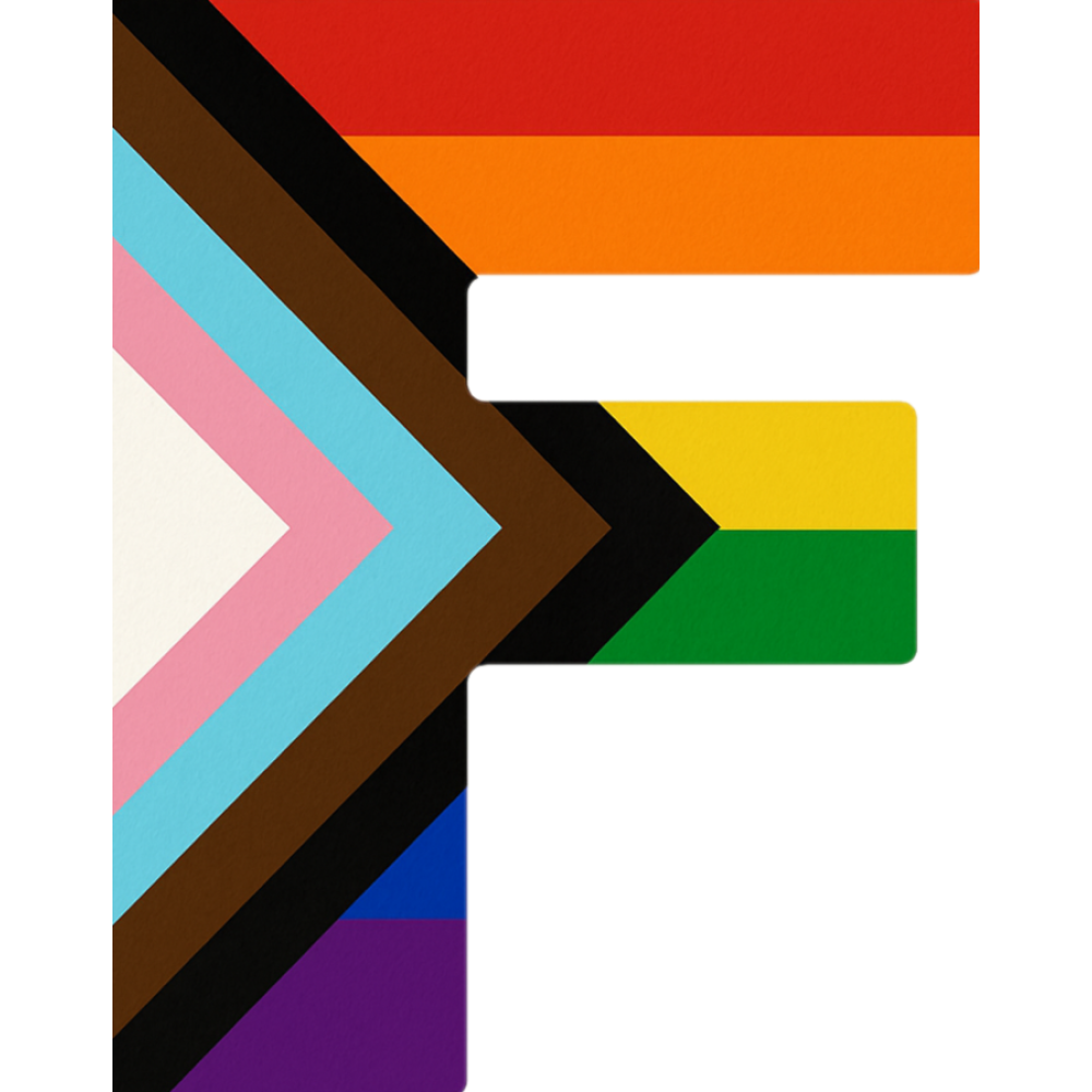 the letter f stylized like a pride flag